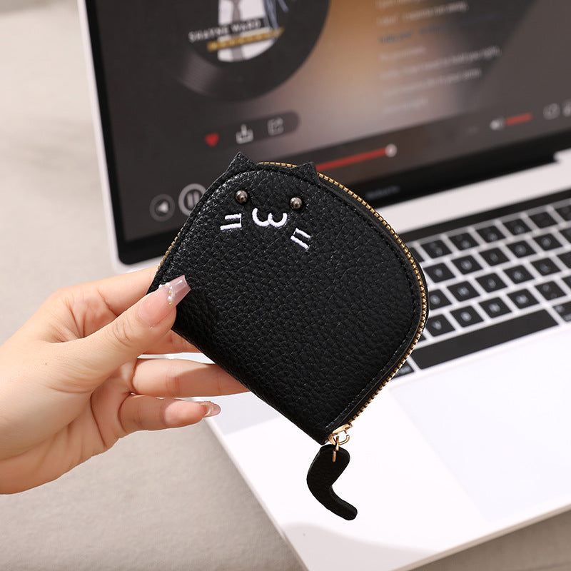 Female Litchi Pattern Cartoon Cat Embroidery Thread Card Holder