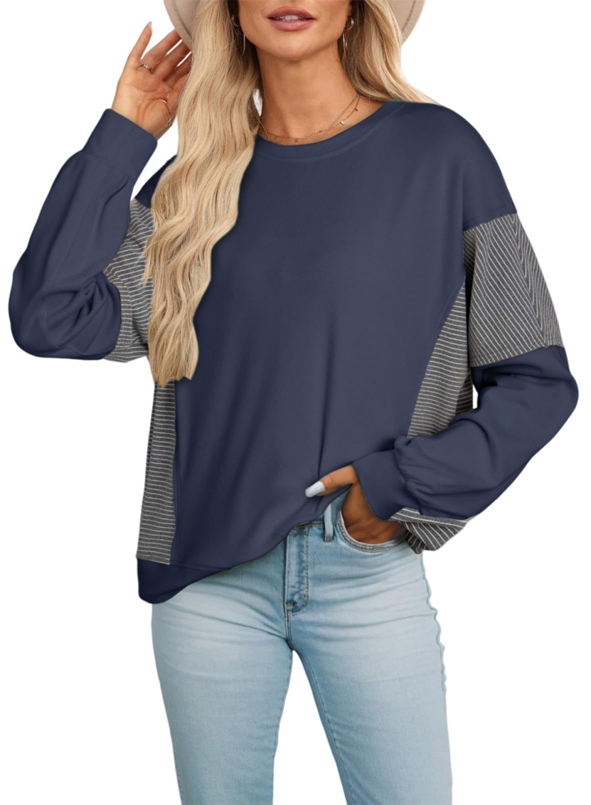Women's Fashion Striped Crew Neck Versatile Casual Women's Sweater, Sweater