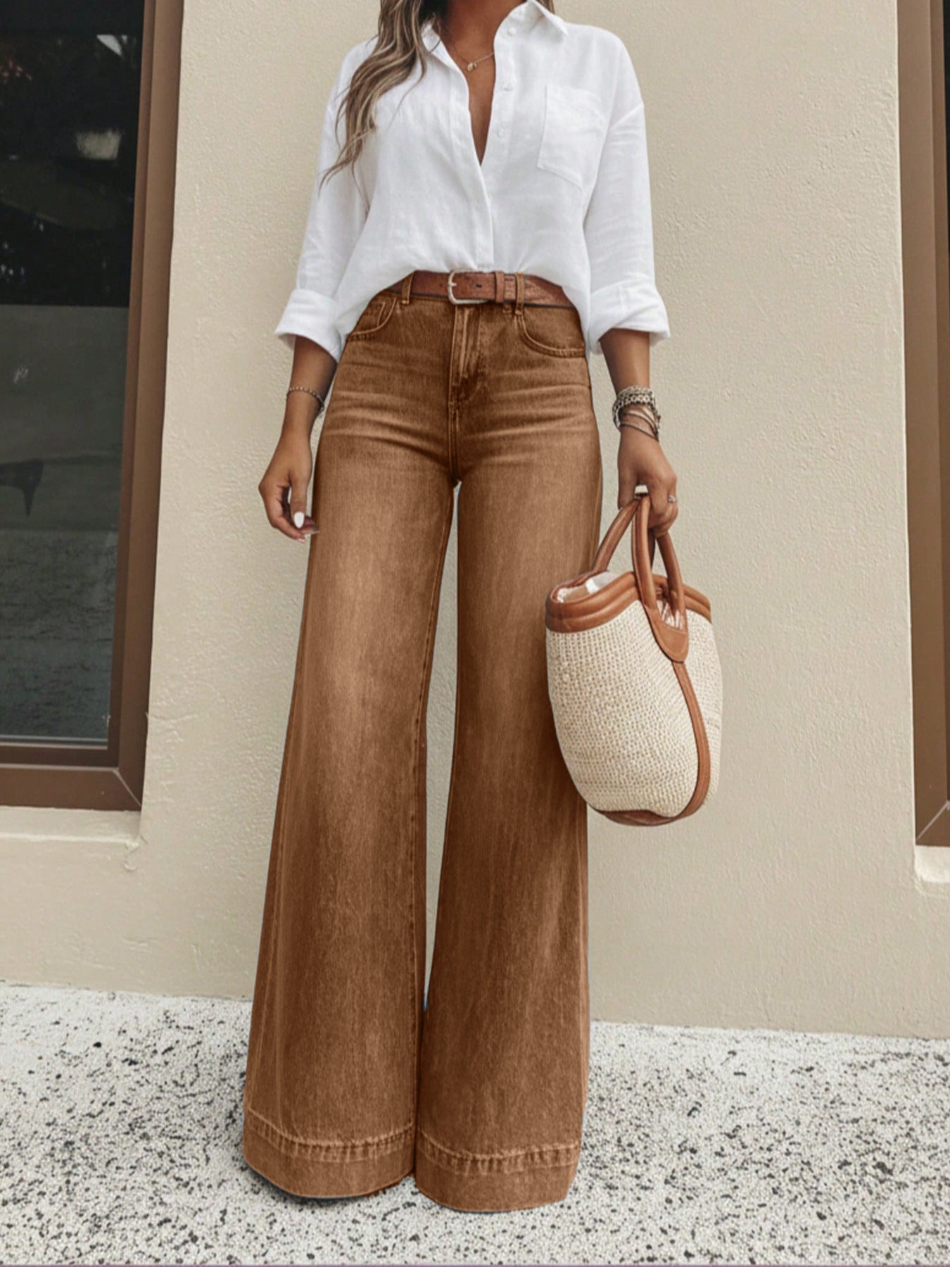 Fashion Retro Washed Wide Leg Loose Slimming Jeans