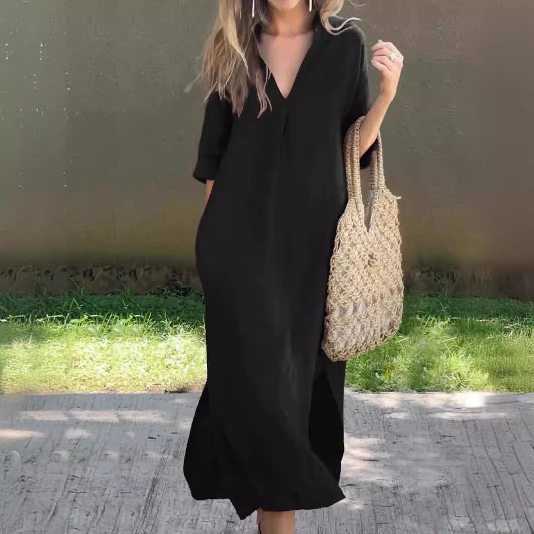 Women's Summer Slits On Both Sides 7-point Sleeve Dress
