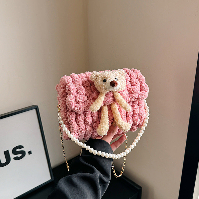 Bear Hand-woven Material Wool Homemade Cute Gift Crossbody Bags