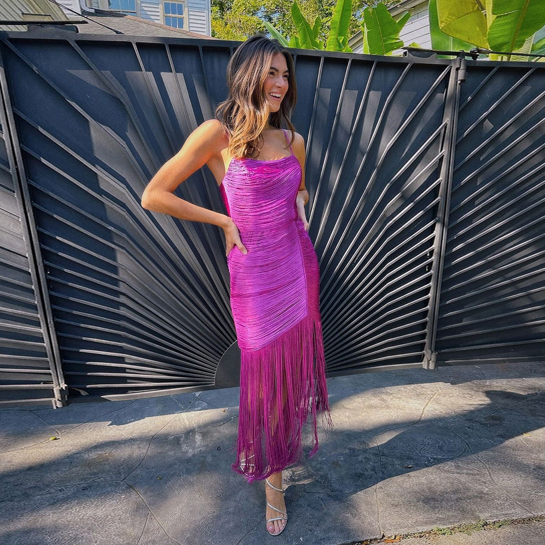 Women's Bandage Tassel Strapless Sexy Sling Slim Dress