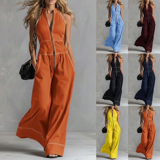 Women's Stand Collar Sleeveless Casual Loose Commuter Women's Jumpsuit/clothing
