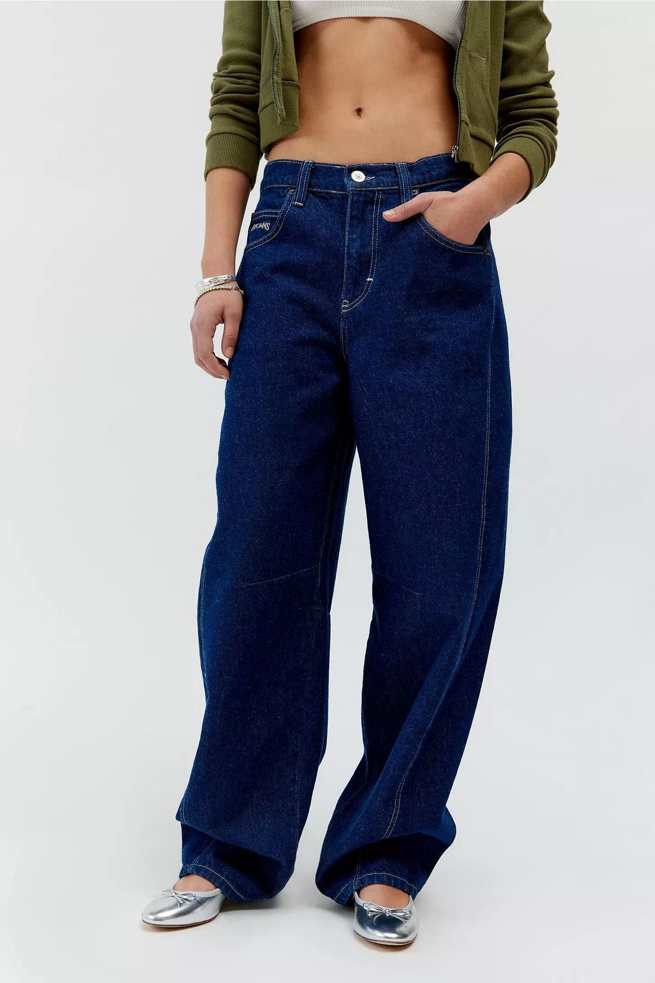 Women's Retro Washed Blue Low Waist Slimming Loose Jeans