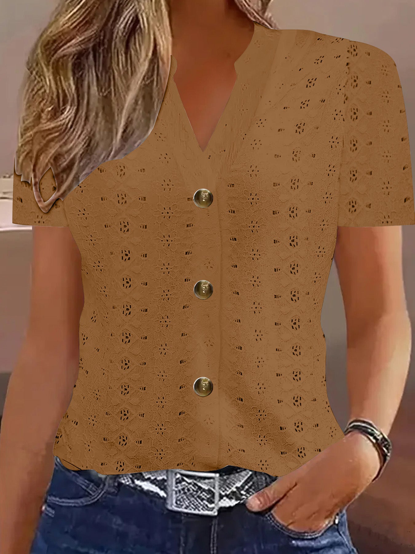 Women's Clothes Fashion Casual Solid Color Buttons Women's T-shirt