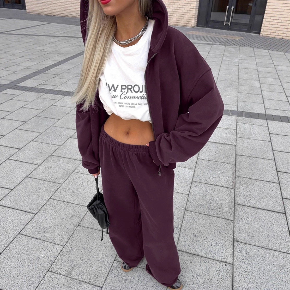 Women's Street Purple Sports Hoodie Fashionable Trousers Suits