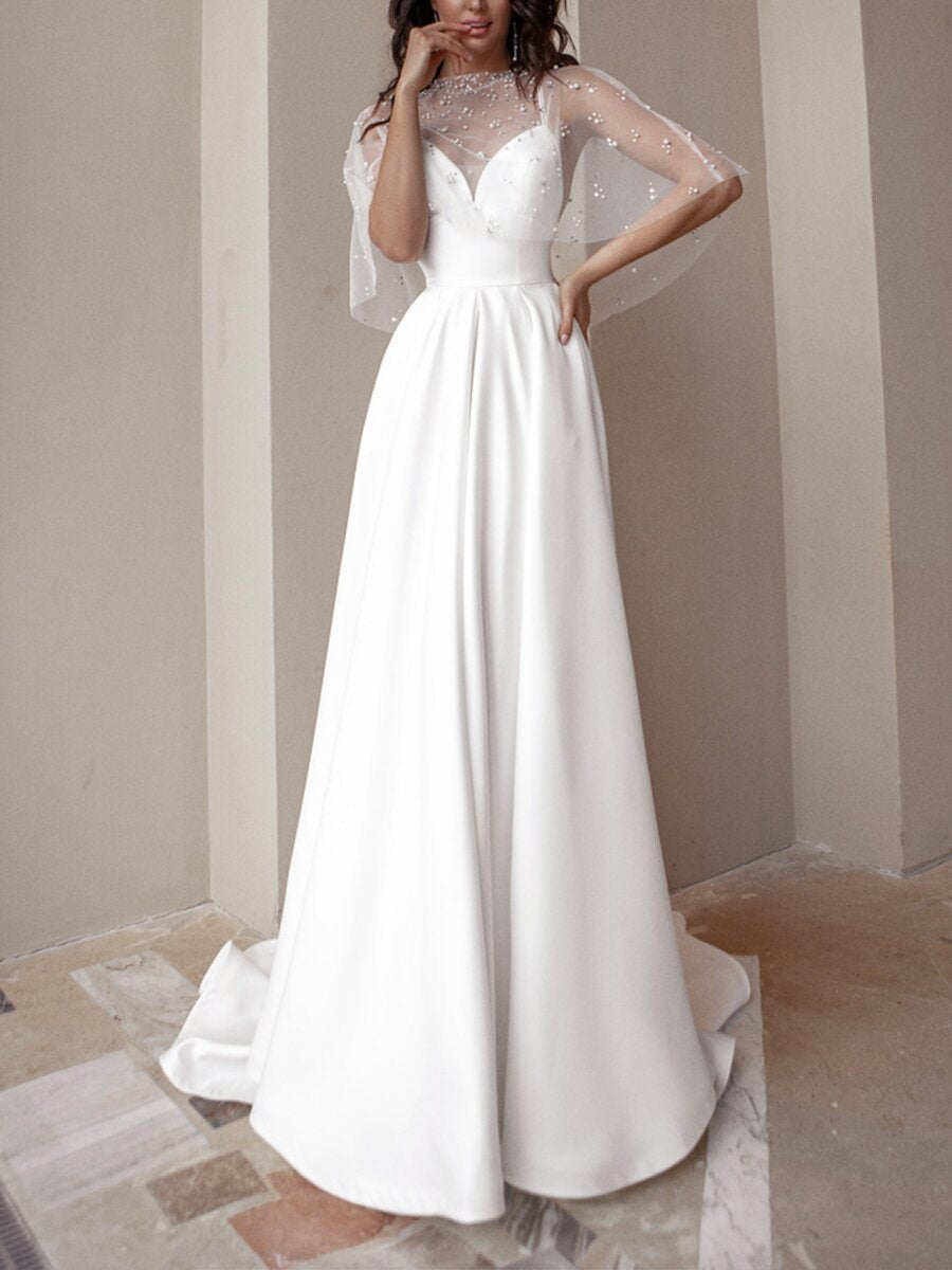 Women's Long Dress Sexy Strap Pearl Sleeveless Wedding Dresses