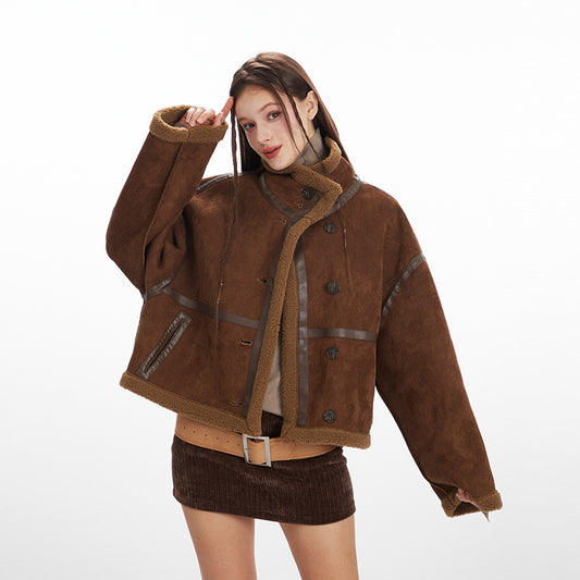 Women's Lamb Wool Warm Loose Stand Collar Shorts