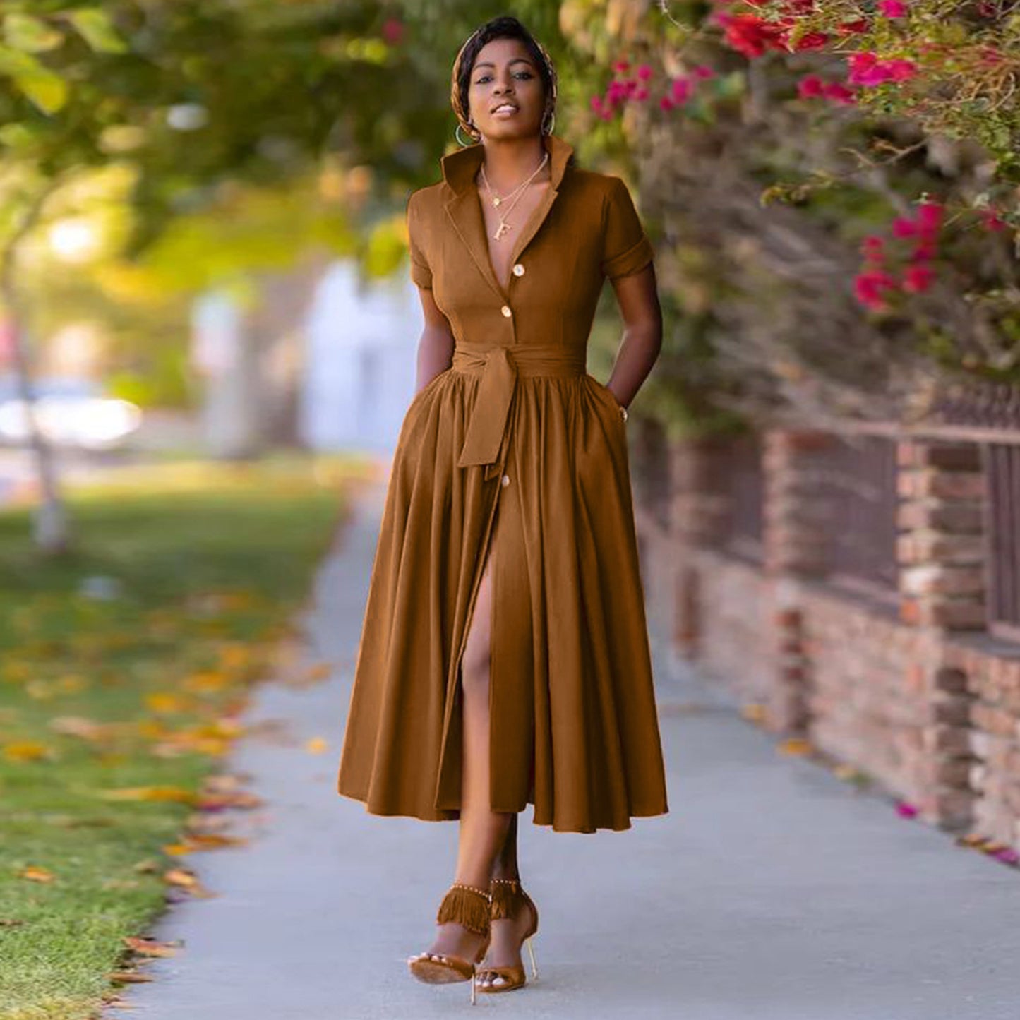 Women's Wear Long Sleeve Large Hem Solid Dresses