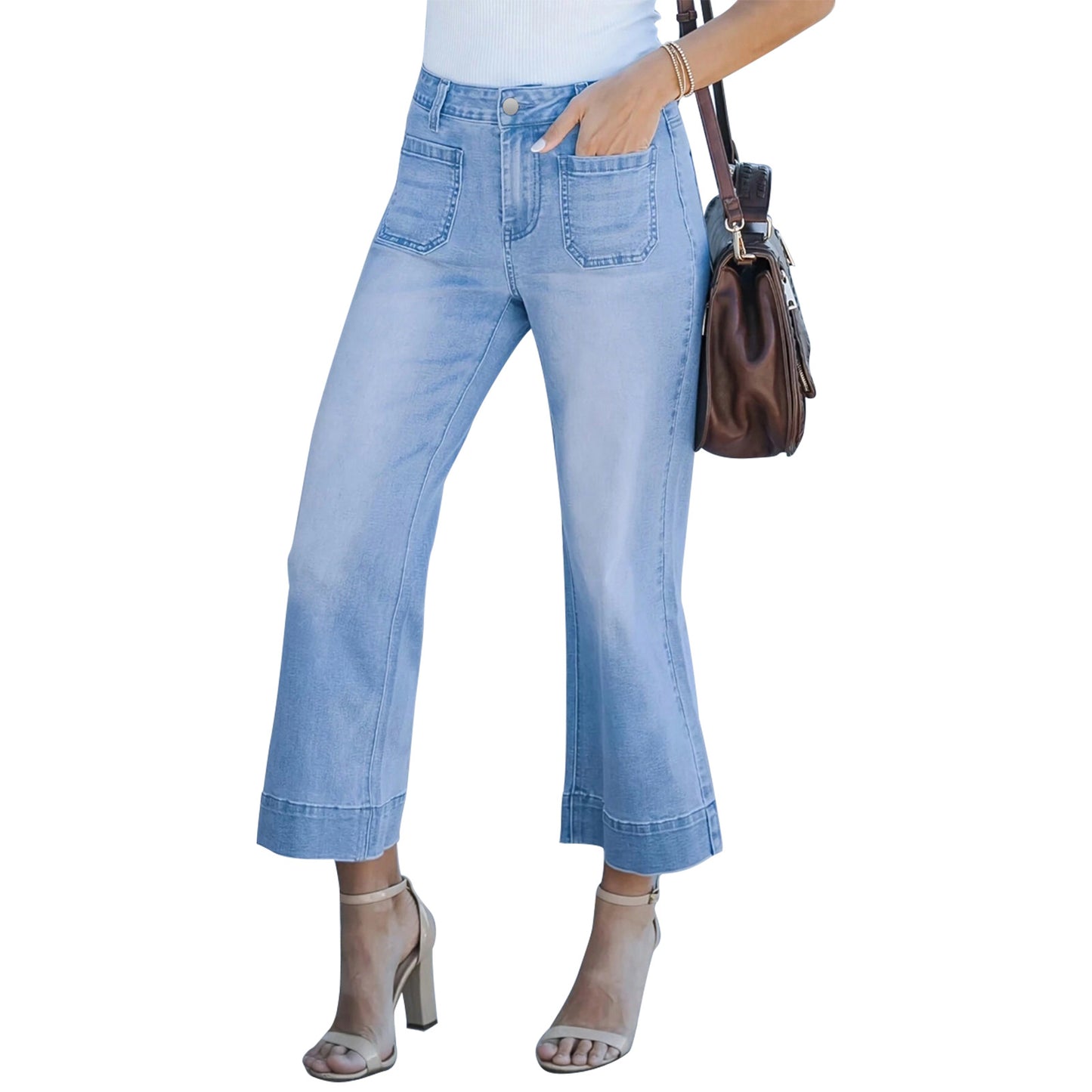 Leg Ladies Mid Waist Elastic Straight Women's Jeans