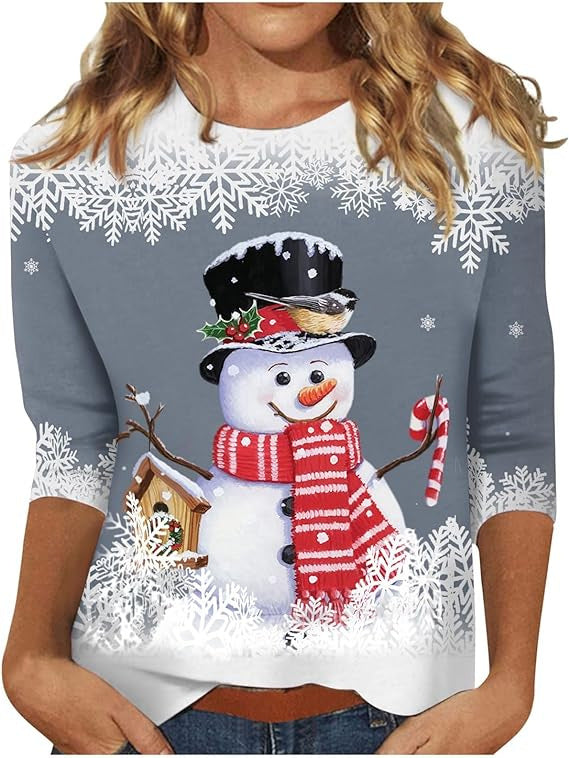 Women's Round Neck Printed Solid Color Three-quarter Women's T-shirt