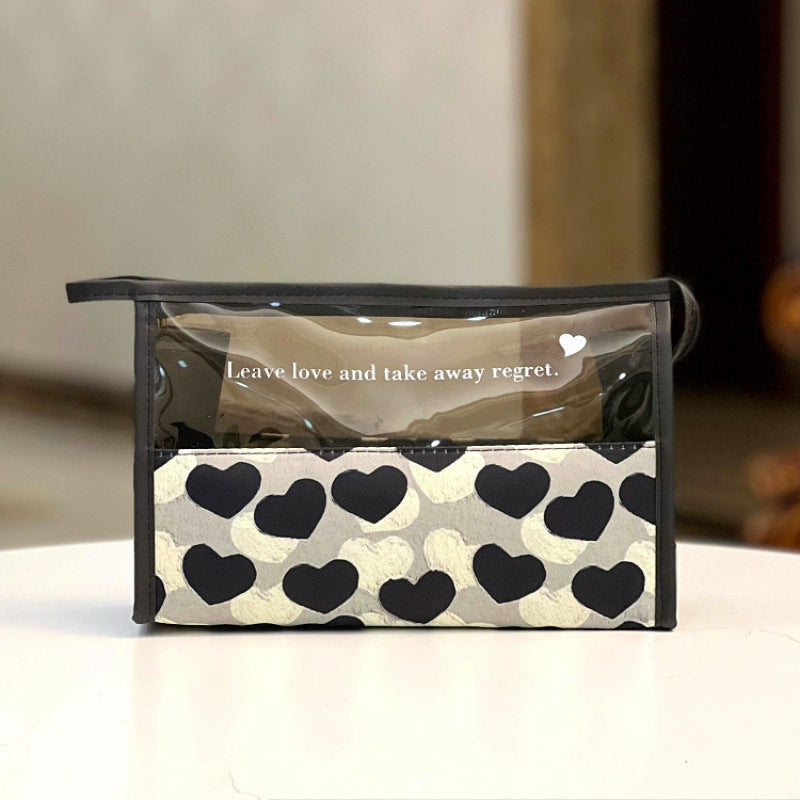Zipper Translucent Love Peach Heart Flocking Large Capacity Portable Handbags
