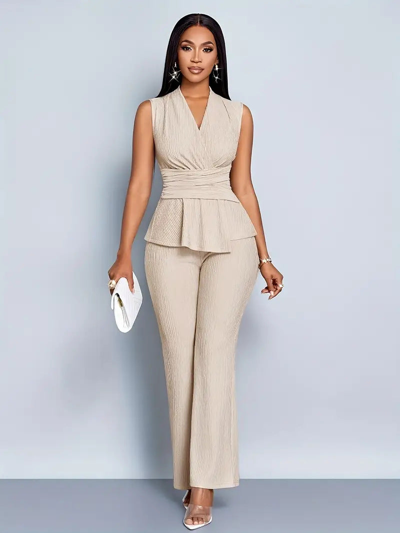 Ladies Two-piece Set Elegant Slimming Sleeveless Irregular Pants