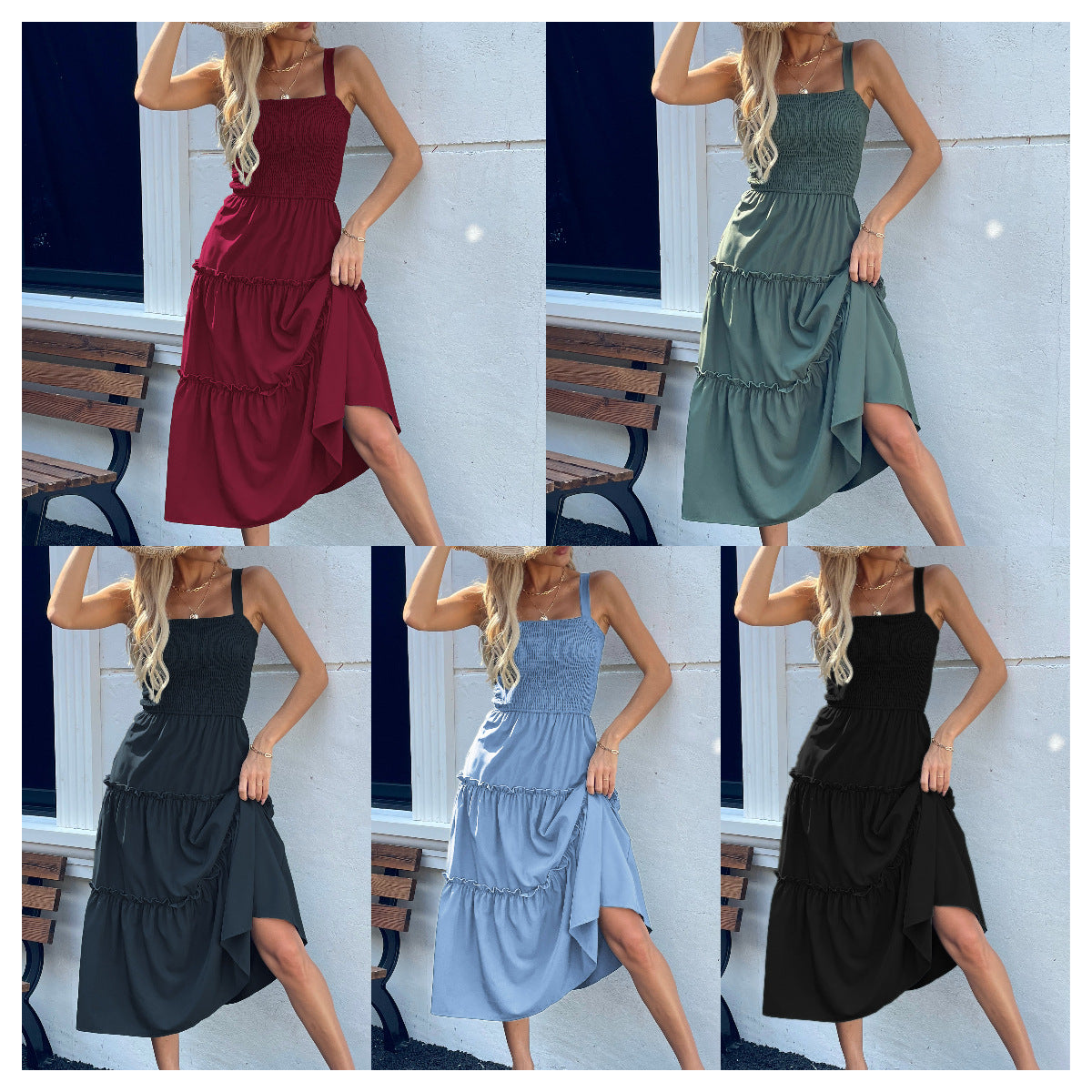 Innovative Glamorous Summer Solid Color Suspender Dress