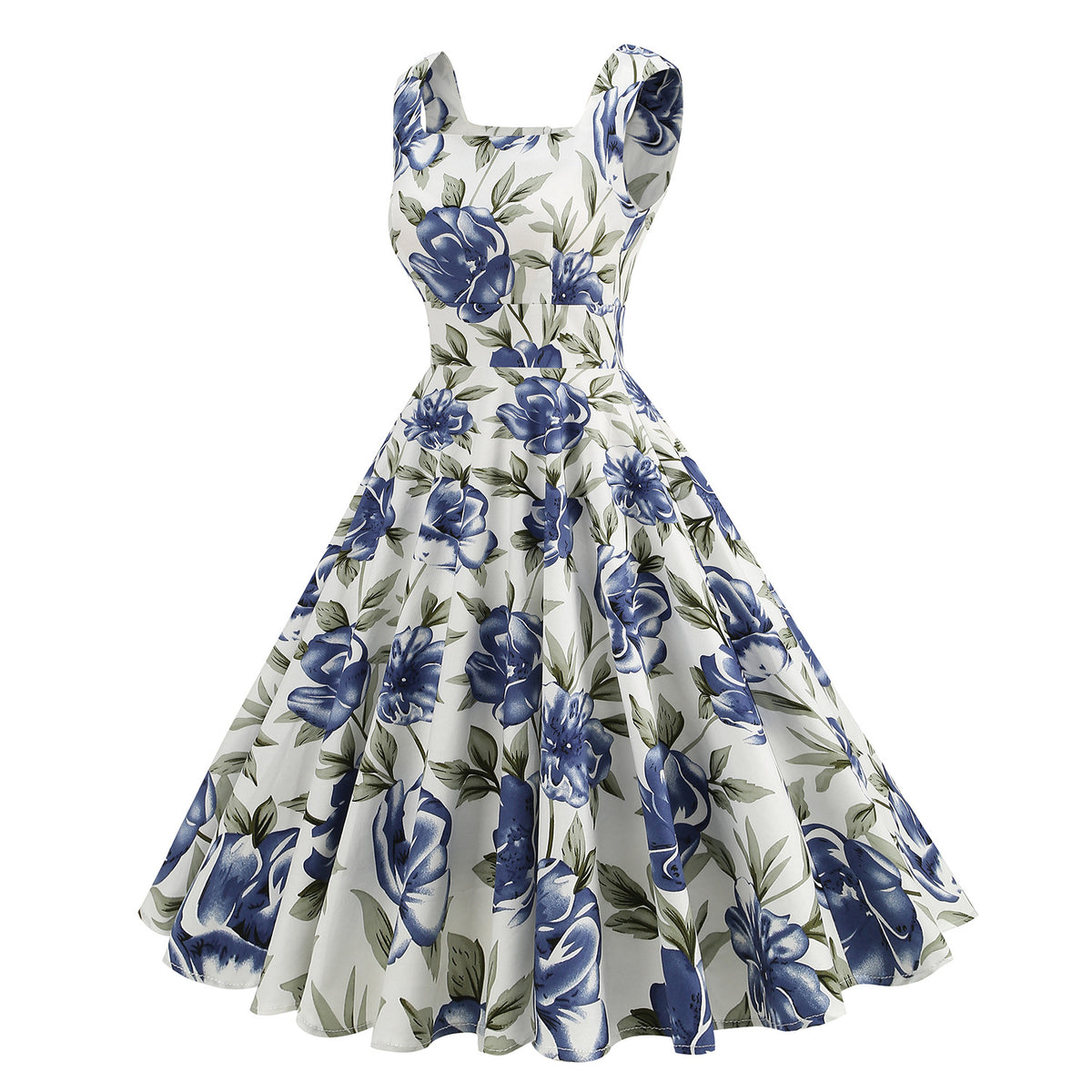 Summer Retro Hepburn Style High Waist Fresh Printed Dress