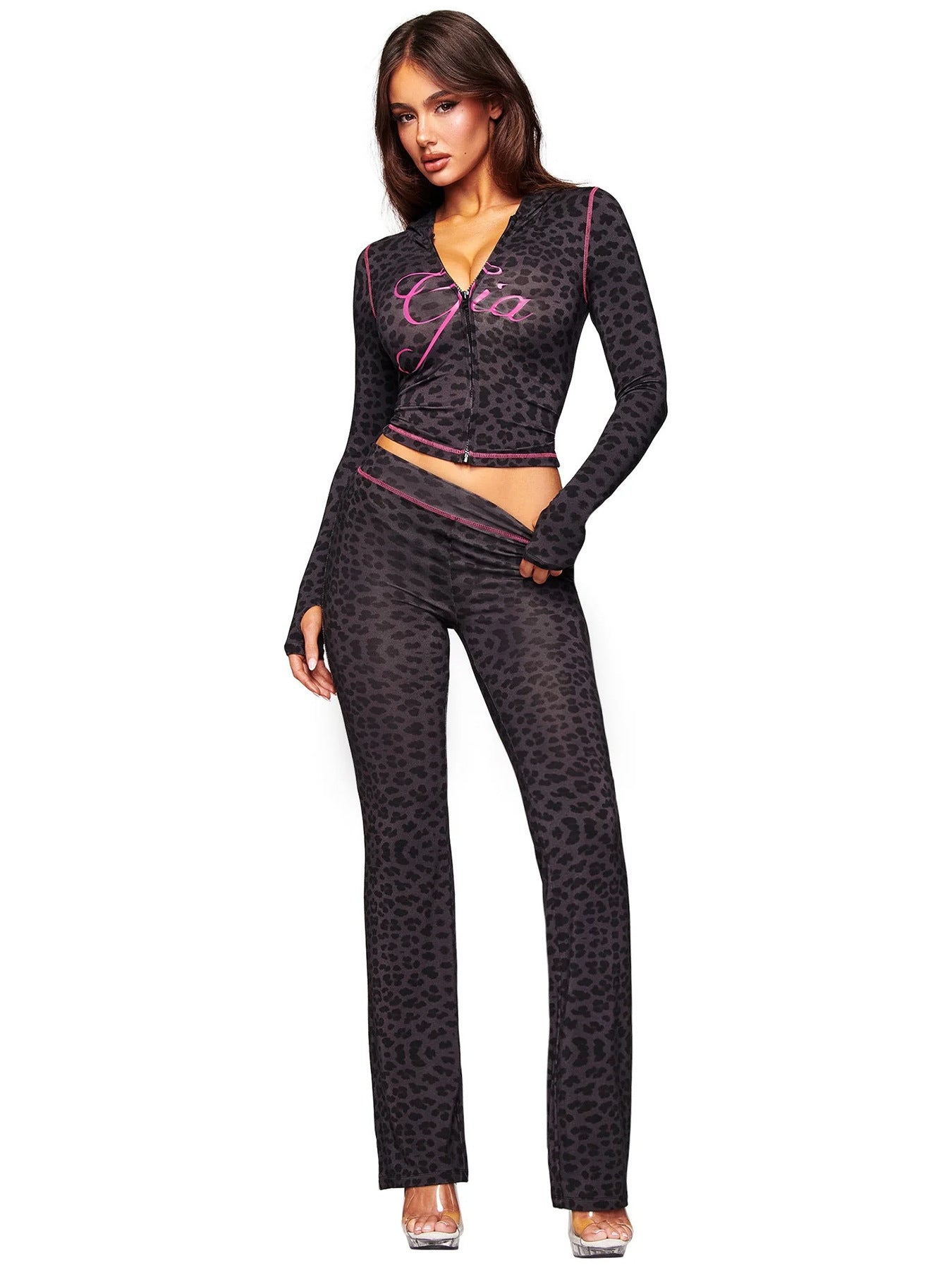 Women's Hooded Long Sleeve Thumb Hole Slightly Flared Two-piece Suits