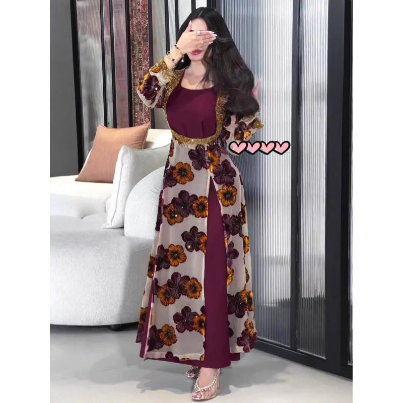 Muslim Printed Dress Chiffon High-grade Tight Dresses