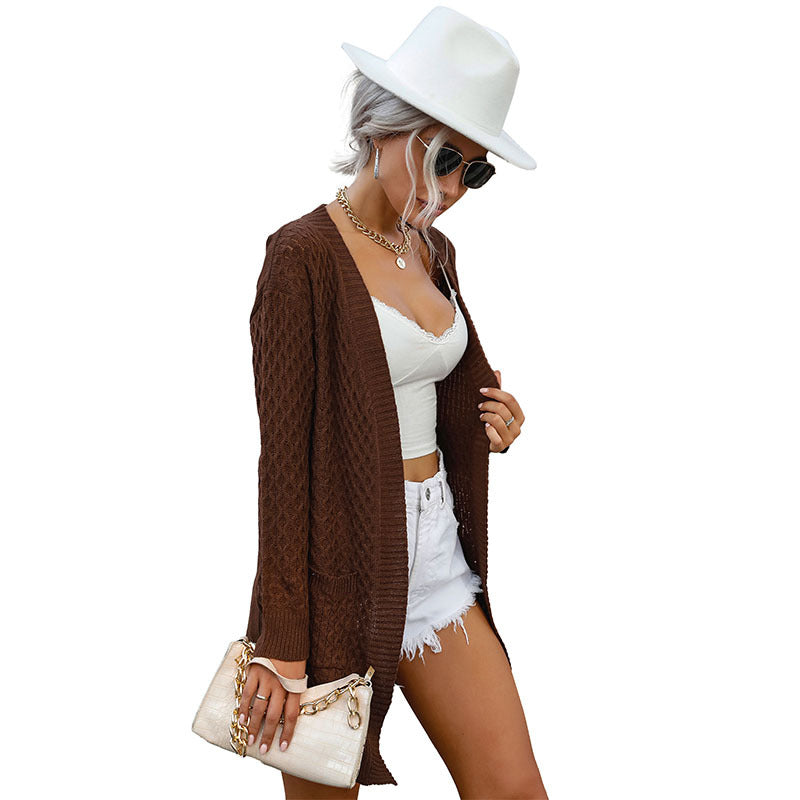 Women's Fashion Wear Solid Color Mid-length Long Knitwear