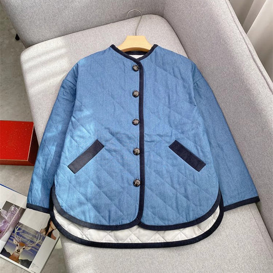 Less Song Blue Denim Quilted Rhombus Coats