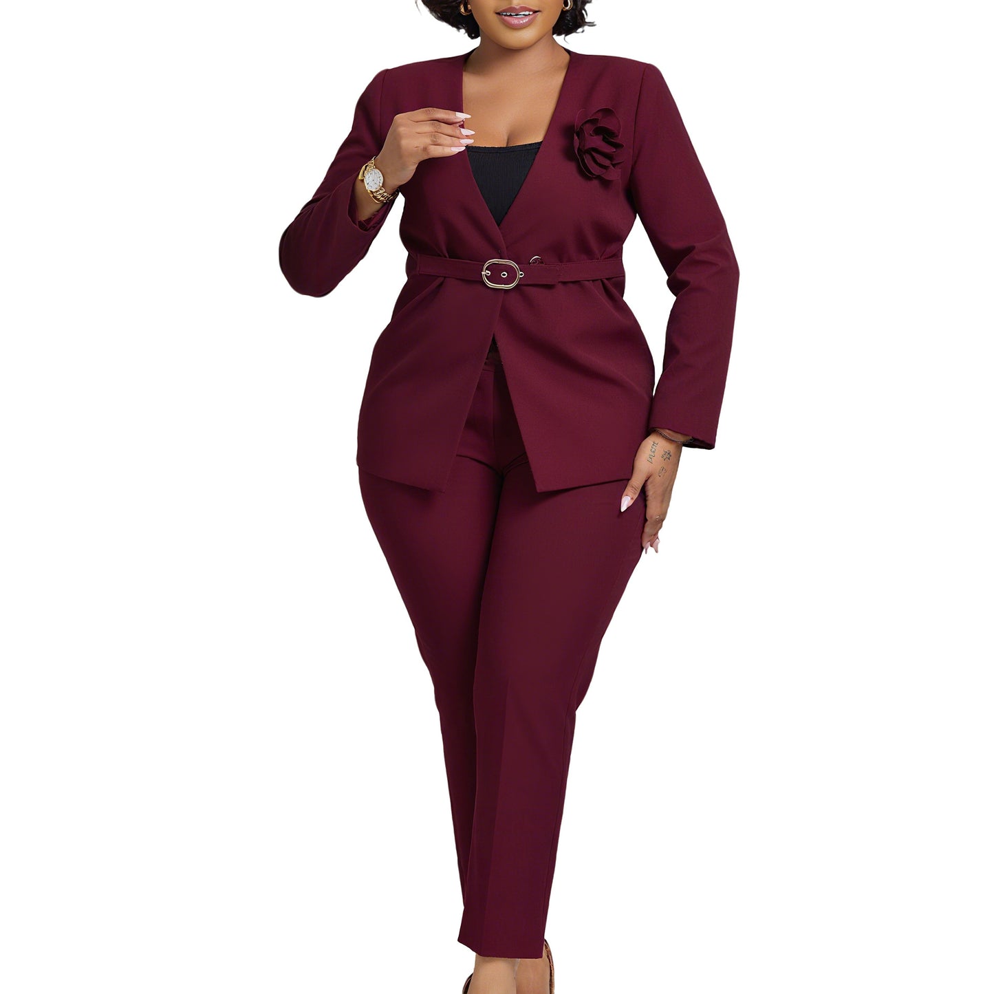 Women's Solid Color Fashion Two-piece African Suits