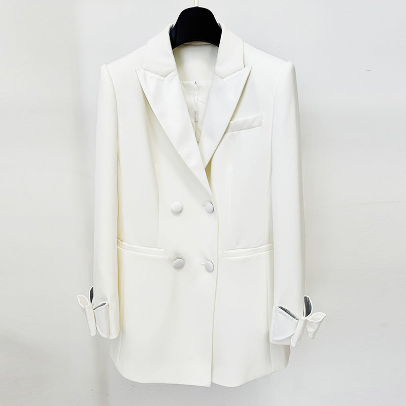 Fashion Double Breasted Satin Collar Bow Small Suit