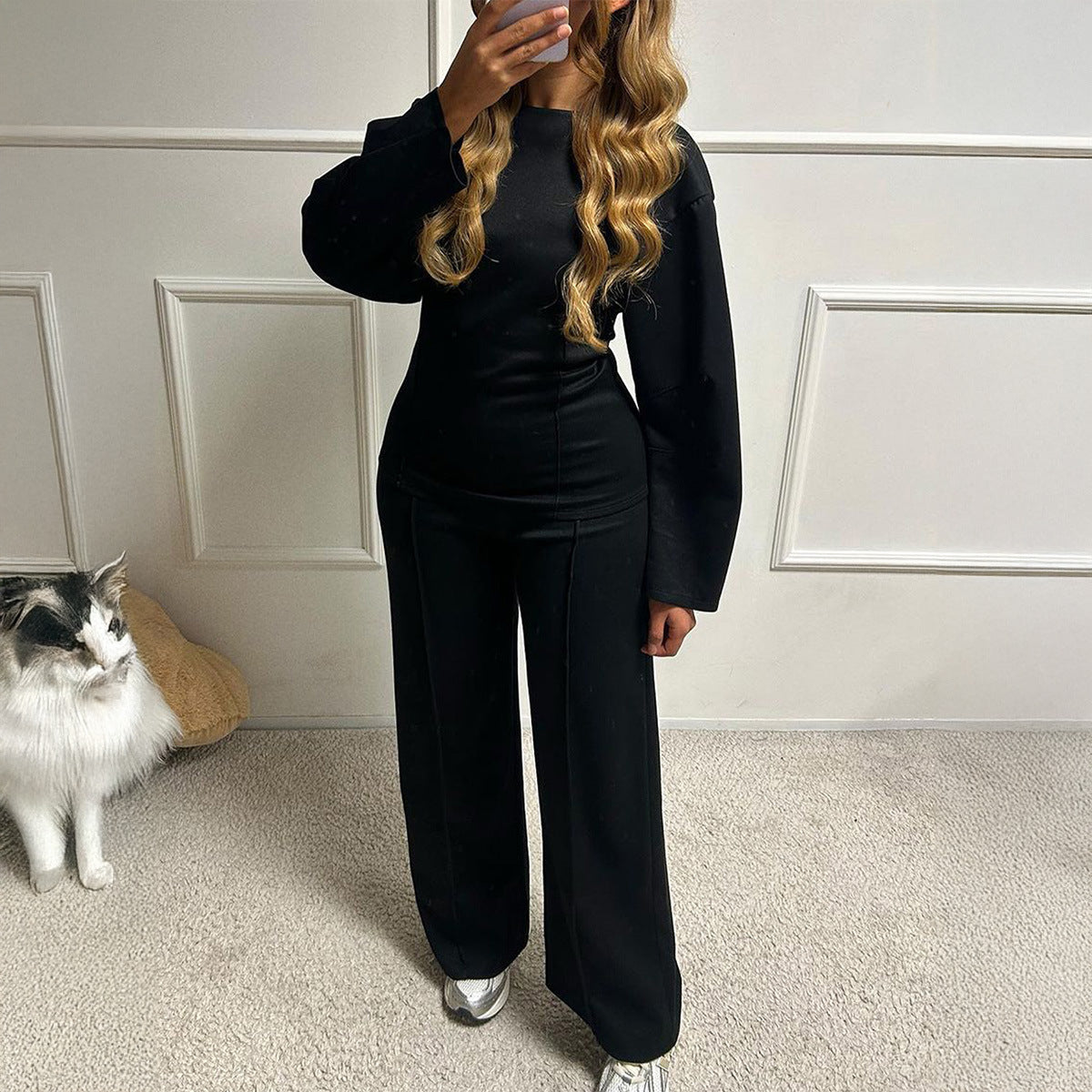 Women's Casual Fashion T-shirt Trousers Two-piece Suits
