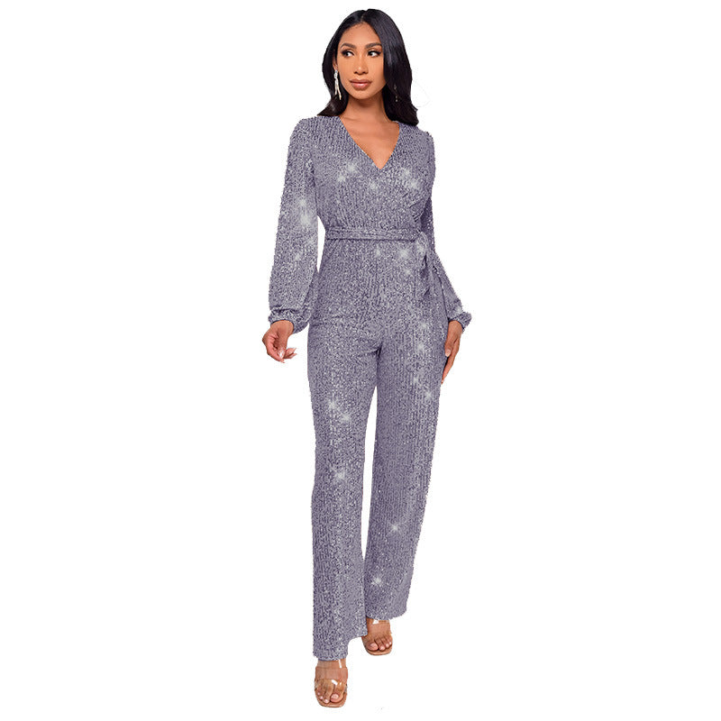 Women's Long Sleeve Summer High Waist Wide Jumpsuits