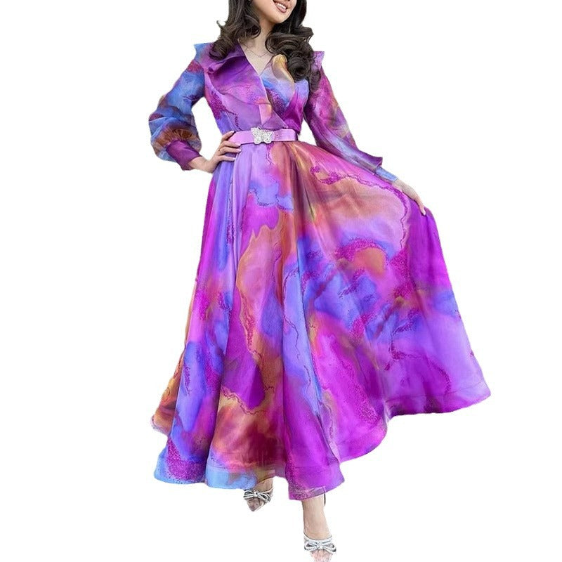 Women's Printed Wide Hem Gauzy Dress Commuter Dresses