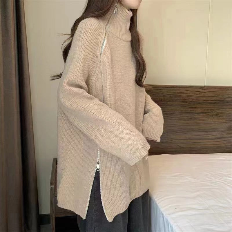 Women's Zip Loose Long Sleeve Regular Idle Knitwear