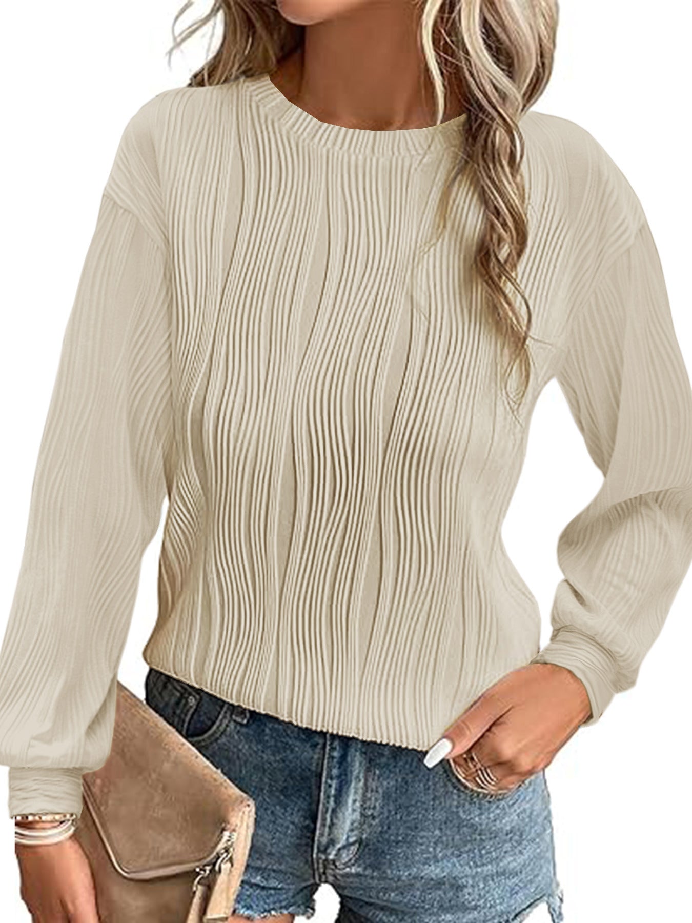 Women's American Style Drop Shoulder Round Neck Women's Sweater, Sweater