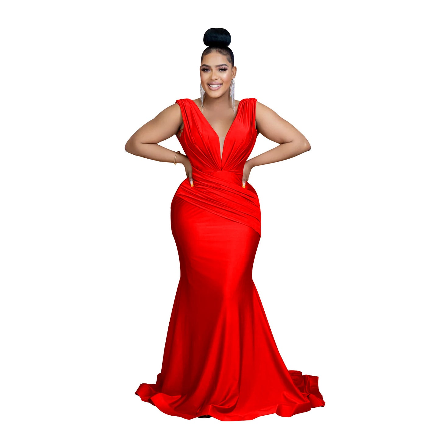 Women's Fashion Wear Solid Color Sleeveless Pleated Dresses