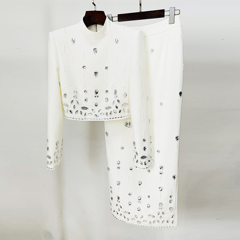 Fashion Bead Diamond Inlaid Dress Two-piece Suits