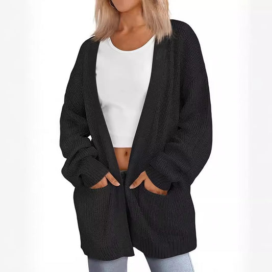 Women's Long Knitted Loose Patchwork Pocket Knitwear