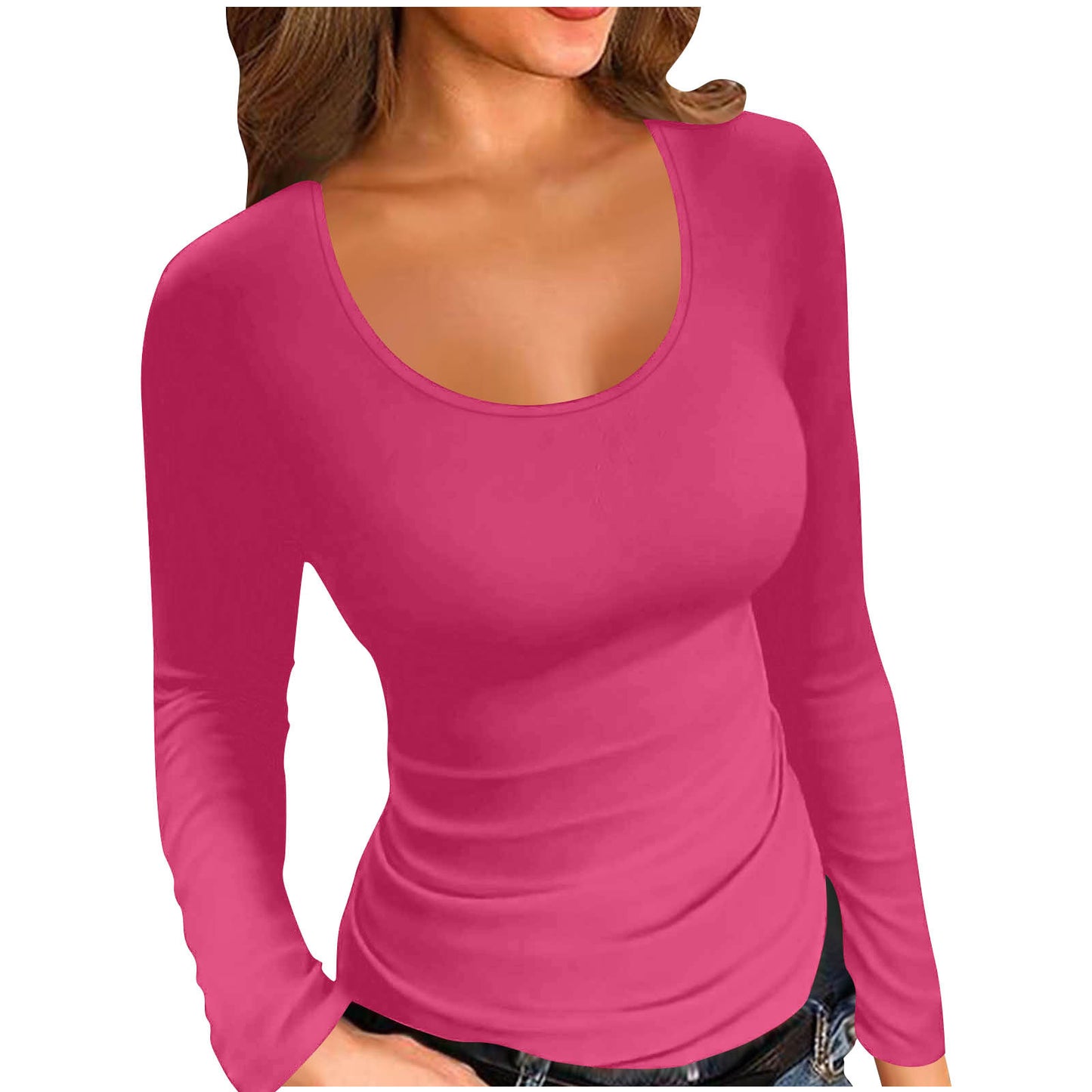 Women's Body Shaping Low Round Neck Long Sleeve Women's T-shirt
