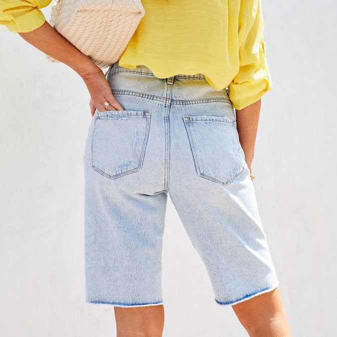Women's Loose Mid Waist Cropped Ripped Women's Jeans