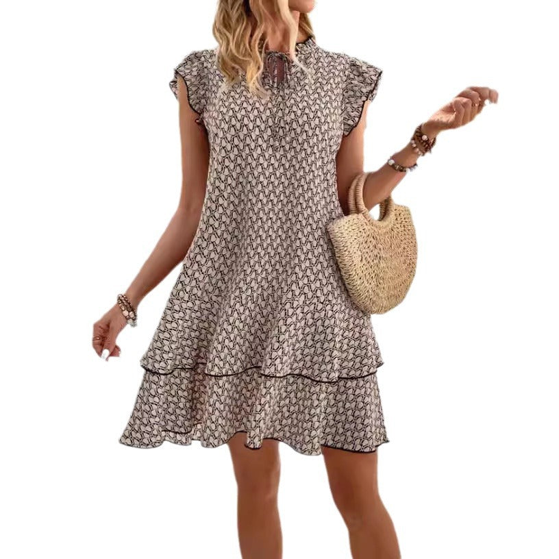 Popular Stylish Bohemian Printed Flying Sleeves Dress