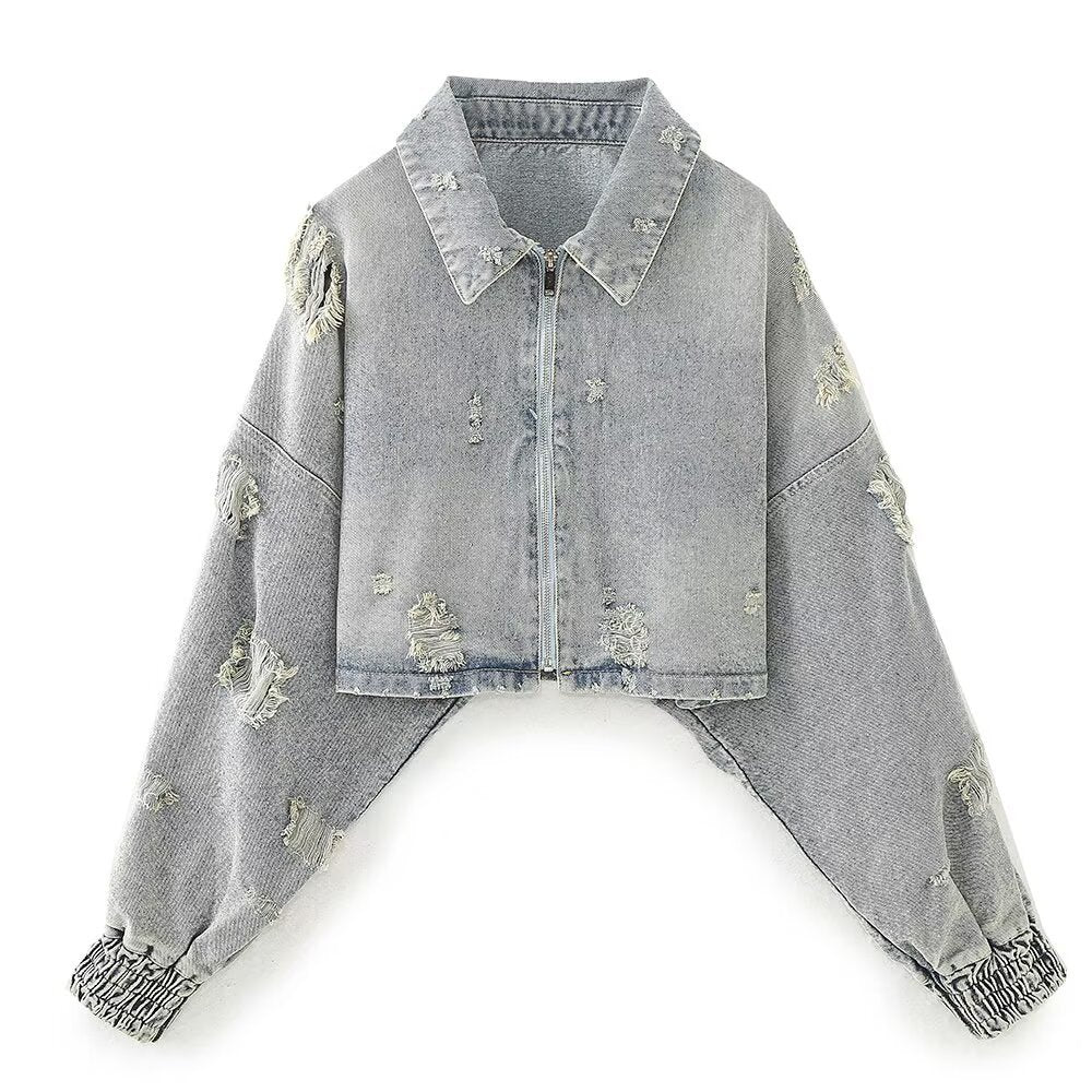 Women's Homemade Perforated Hole Decoration Denim Coats