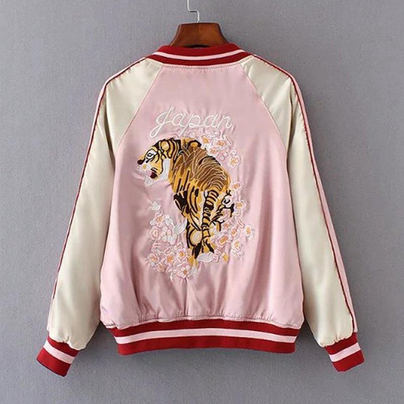 Women's Tiger Mount Fuji Embroidered Retro Style Loose Jackets