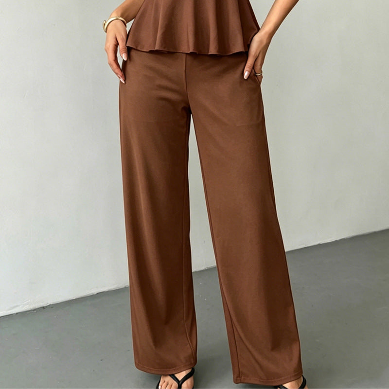 Women's Set Sleeveless Trousers Solid Color Old Tops