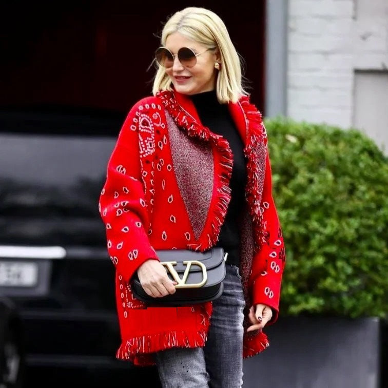 Women's Jacquard Bohemian Wool Cashmere Loose Mid-length Sweaters