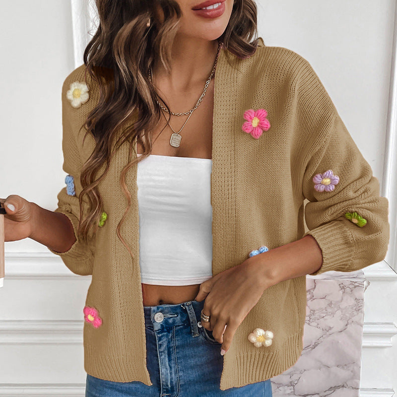 Women's Crocheting Flower Sweet Knitted Idle Style Sweaters