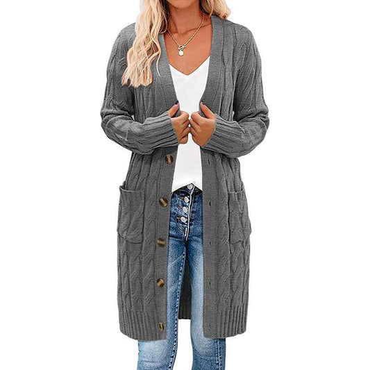 Single-breasted Twist Pocket Simple Knitting Long Sweaters