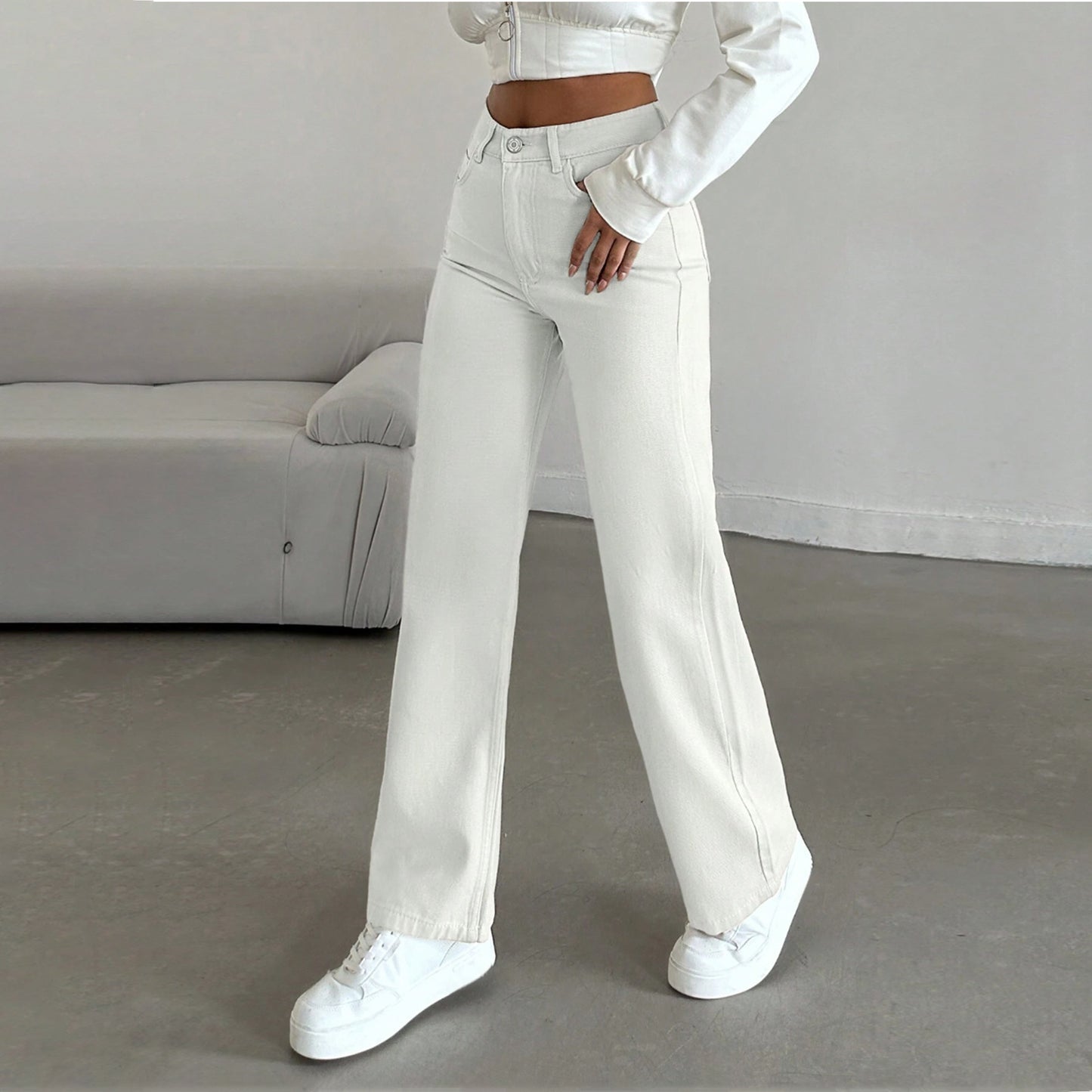 Women's Narrow For Elastic Draping Tall Lengthened Jeans