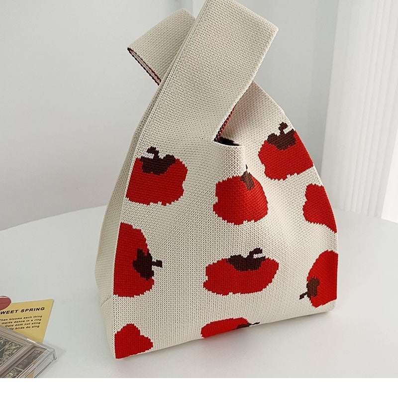 Women's Capacity Tomato Knitted Portable Storage Korean Handbags