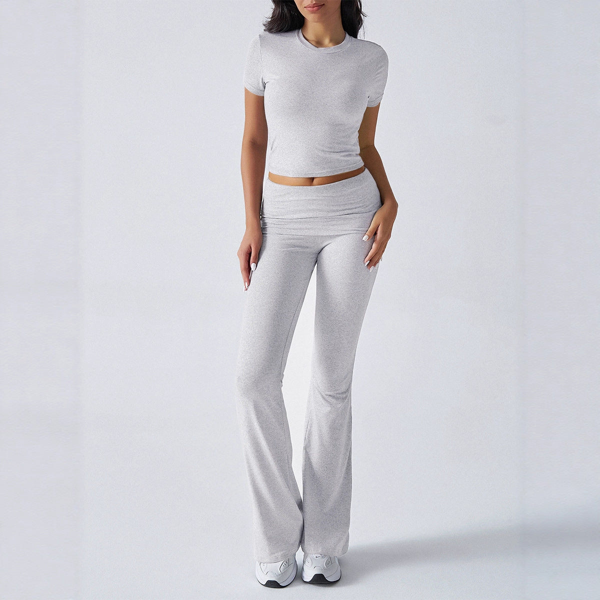 Women's Solid Color Short-sleeved High Waist Trousers Fashion Casual Suit