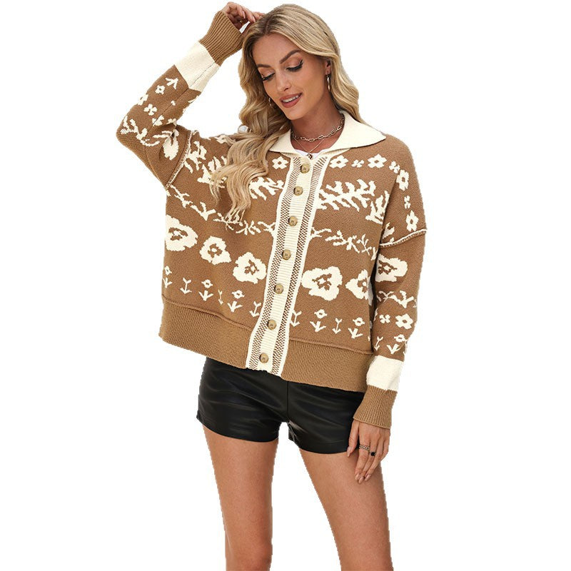 Women's Square Collar Button Knitted Fashion Loose Sweaters