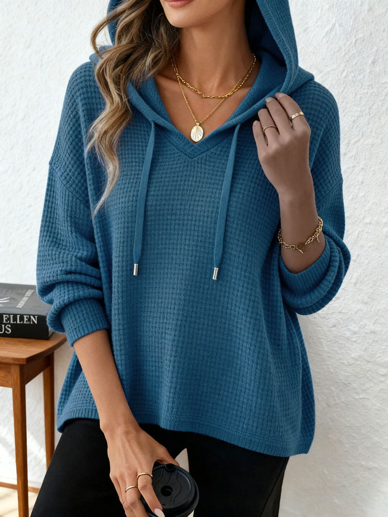 Women's Fashion Waffle Pullover Solid Color Hoodie Tops