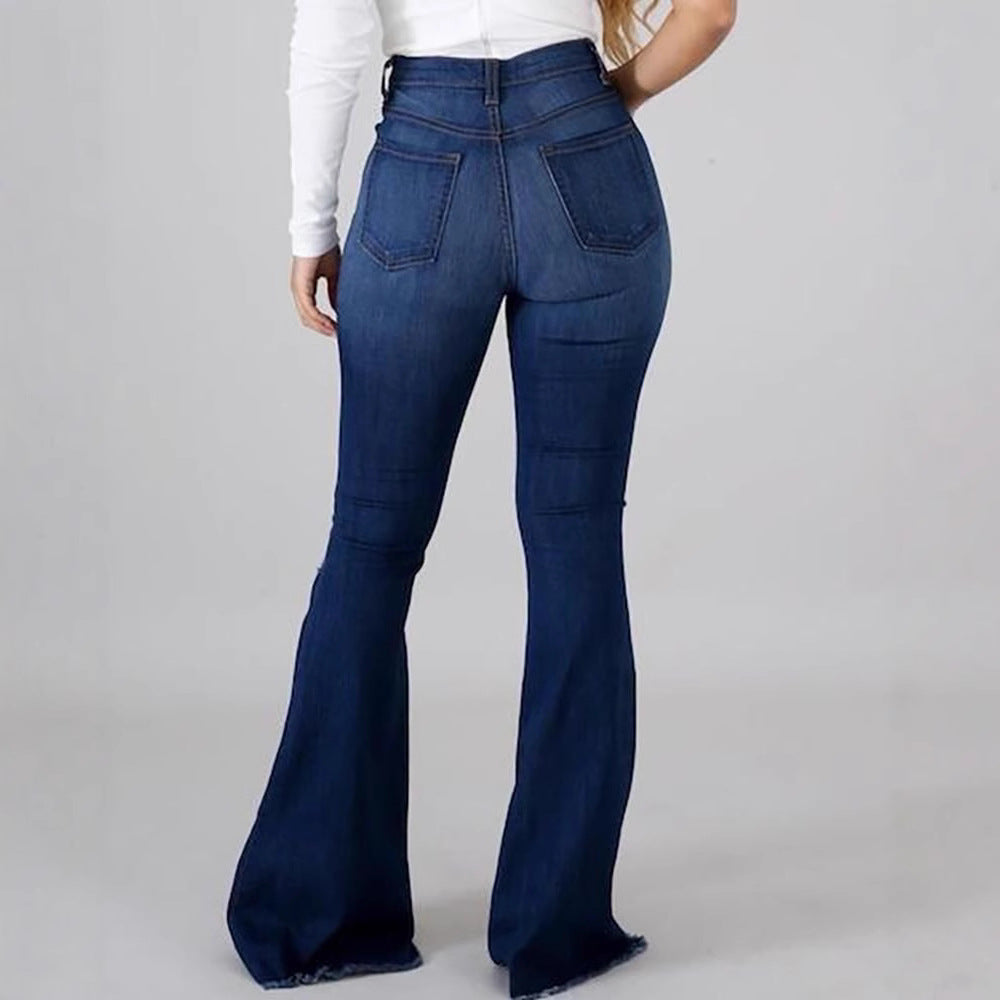 Stylish Stretch Ripped High Waist Flared Women's Jeans