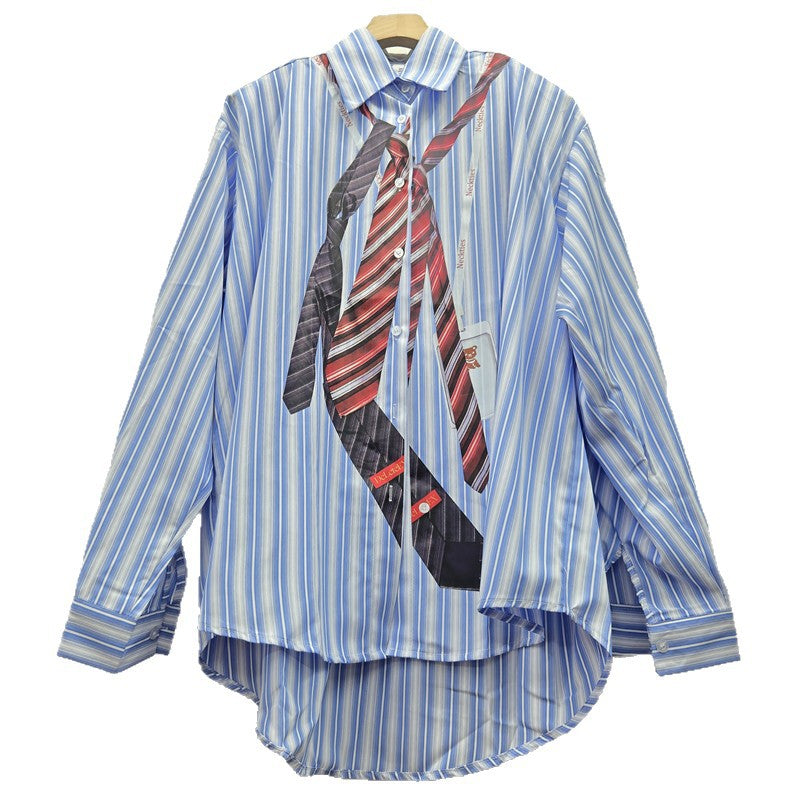 Women's Niche Tie Printed Striped Shirt Autumn Blouses