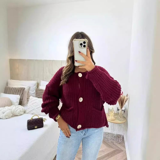 Women's Thick Needle Long Sleeve Large Buttons Sweaters